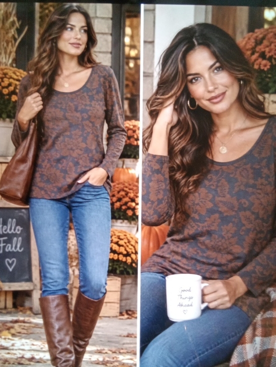 Peruvian Connection Tops - Peruvian Connection Womens Pima Cotton Florak Top Fall Earthy Boho Casual XL